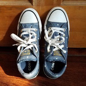 Converse Chuck Taylors- Girls size 5 -  Polka dot denim / gold shoes - E…